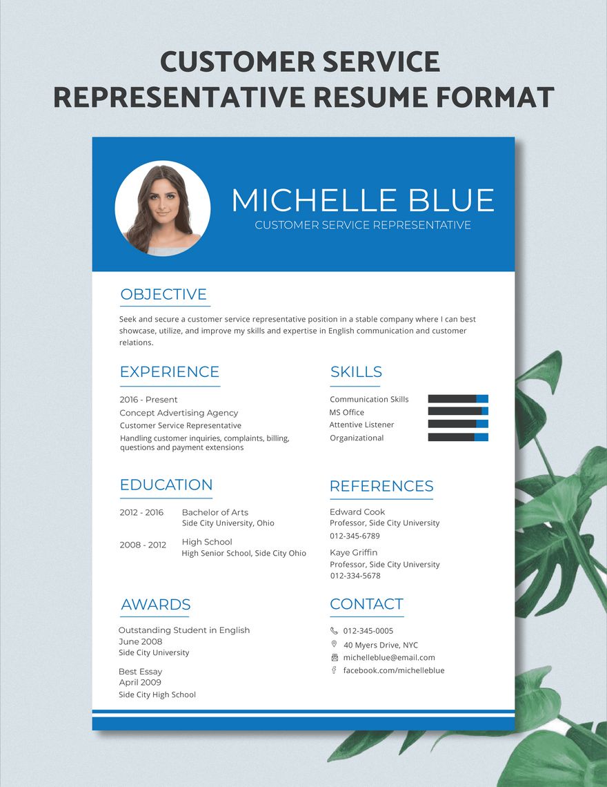 Customer Service Representative Resume Format in Publisher, Illustrator, Word, PSD, InDesign, Pages - Download | Template.net