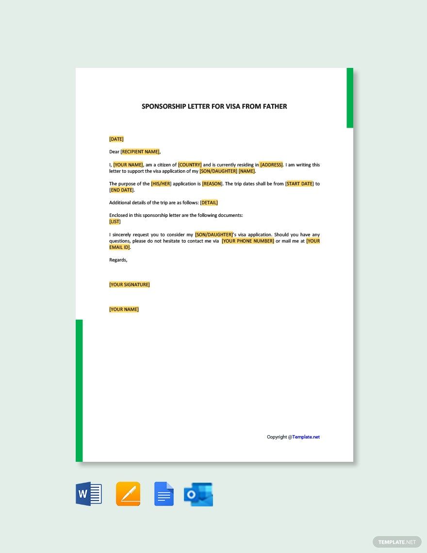 Sponsorship Letter for Visa from Father in Google Docs, Pages, Word, PDF - Download | Template.net