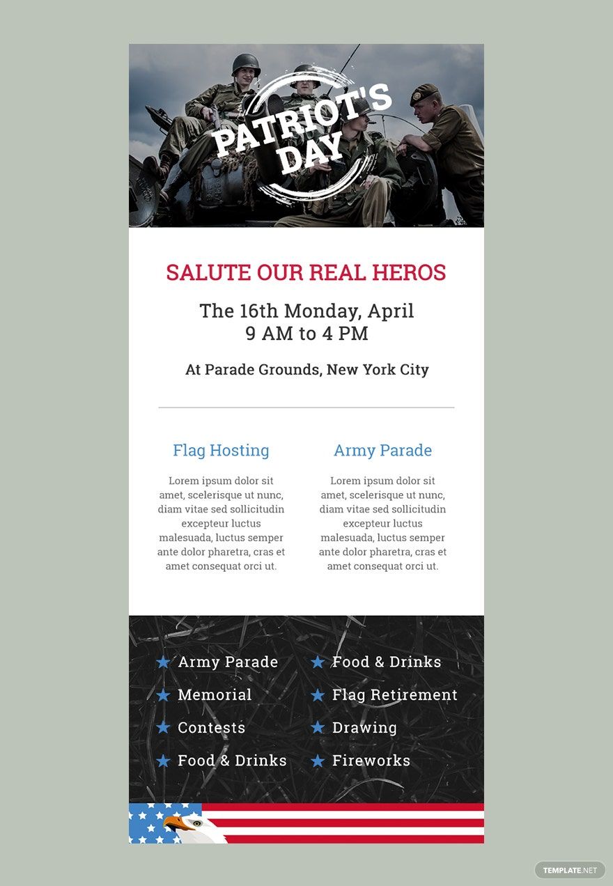 Patriot's Day Email Newsletter Template in PSD, HTML5, Outlook - Download | Template.net