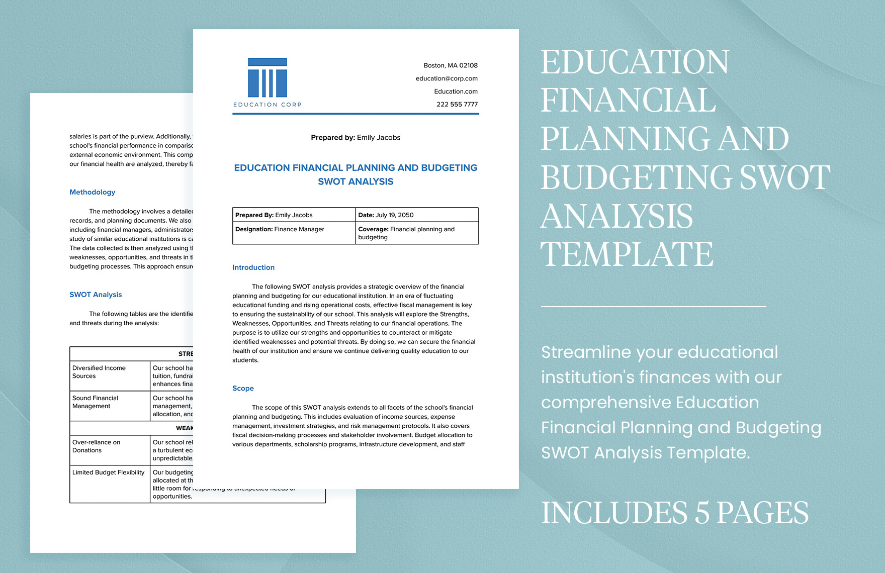Education Financial Planning and Budgeting SWOT Analysis Template
