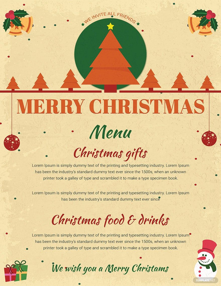 Merry Christmas Menu Template in Publisher, Word, PSD, Pages - Download | Template.net