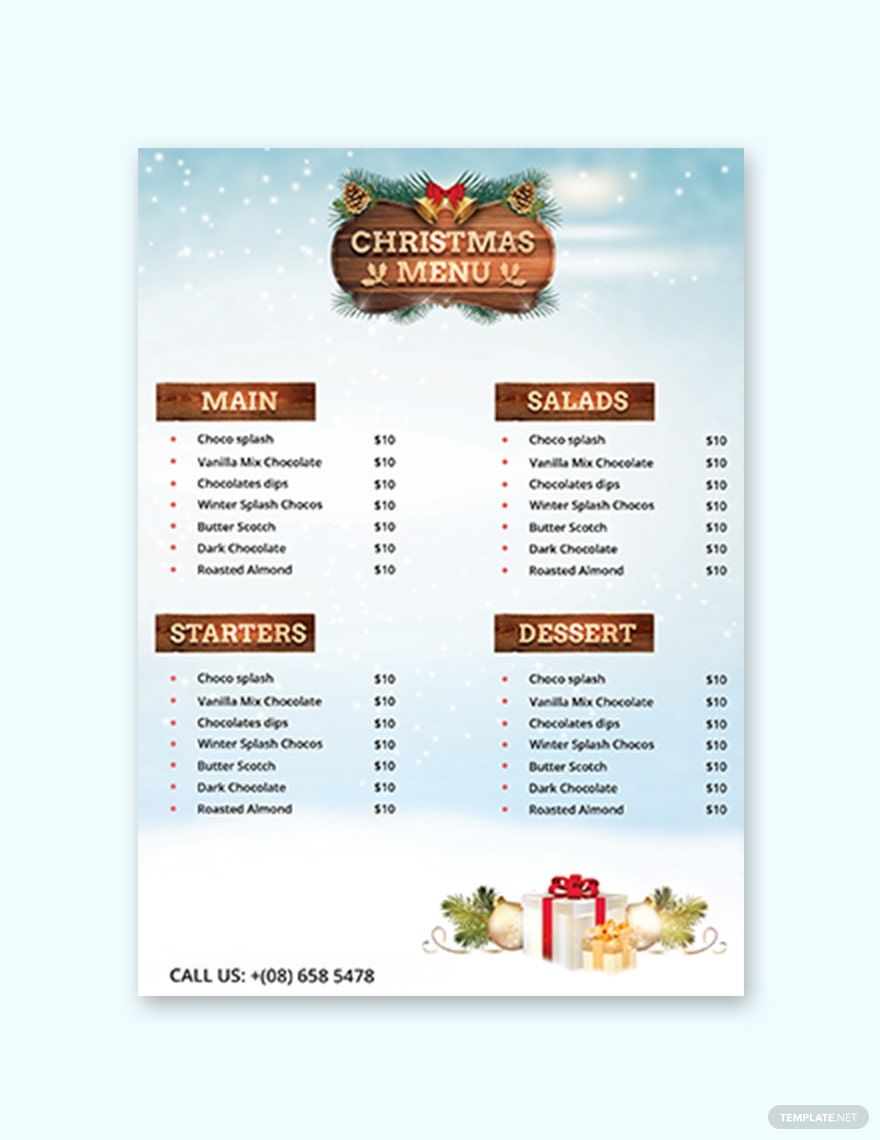 Christmas Party Menu Card Template