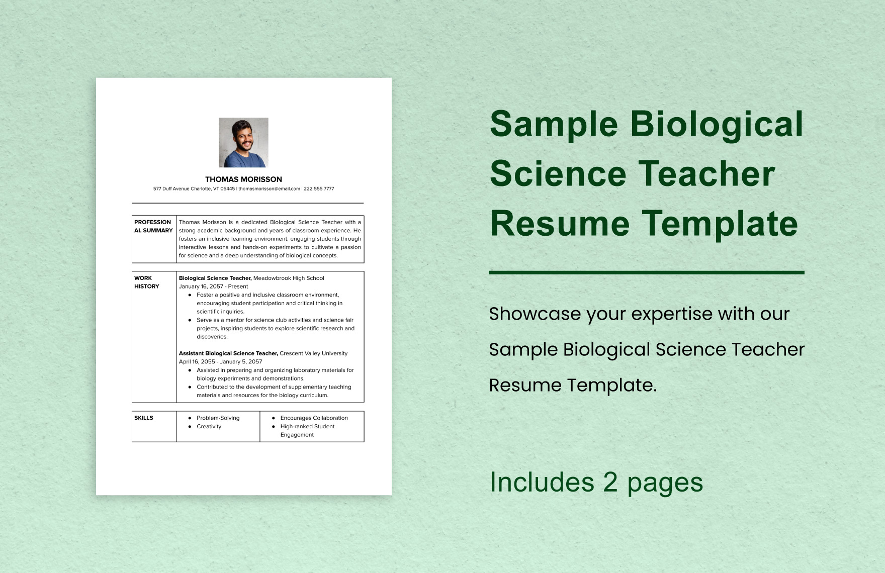 Sample Biological Science Teacher Resume Template