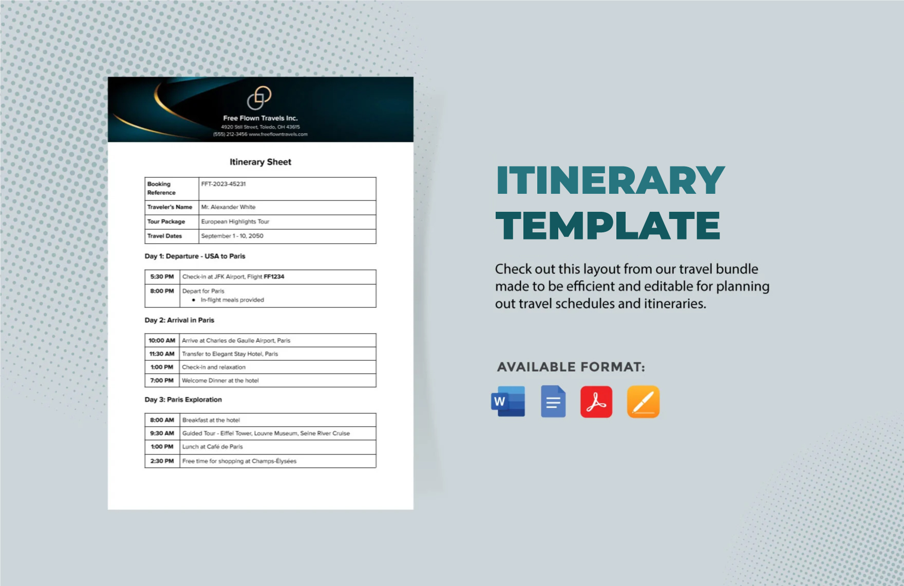 Itinerary Template in Word, PDF, Google Docs, Pages - Download | Template.net
