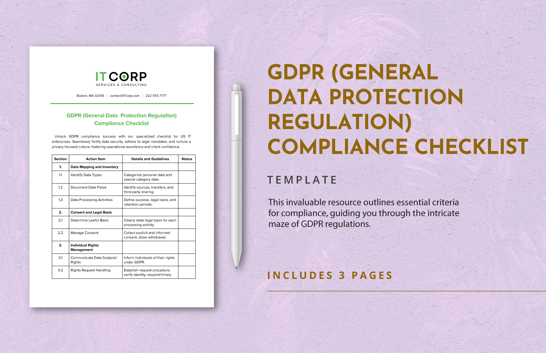 GDPR (General Data Protection Regulation) Compliance Checklist Template