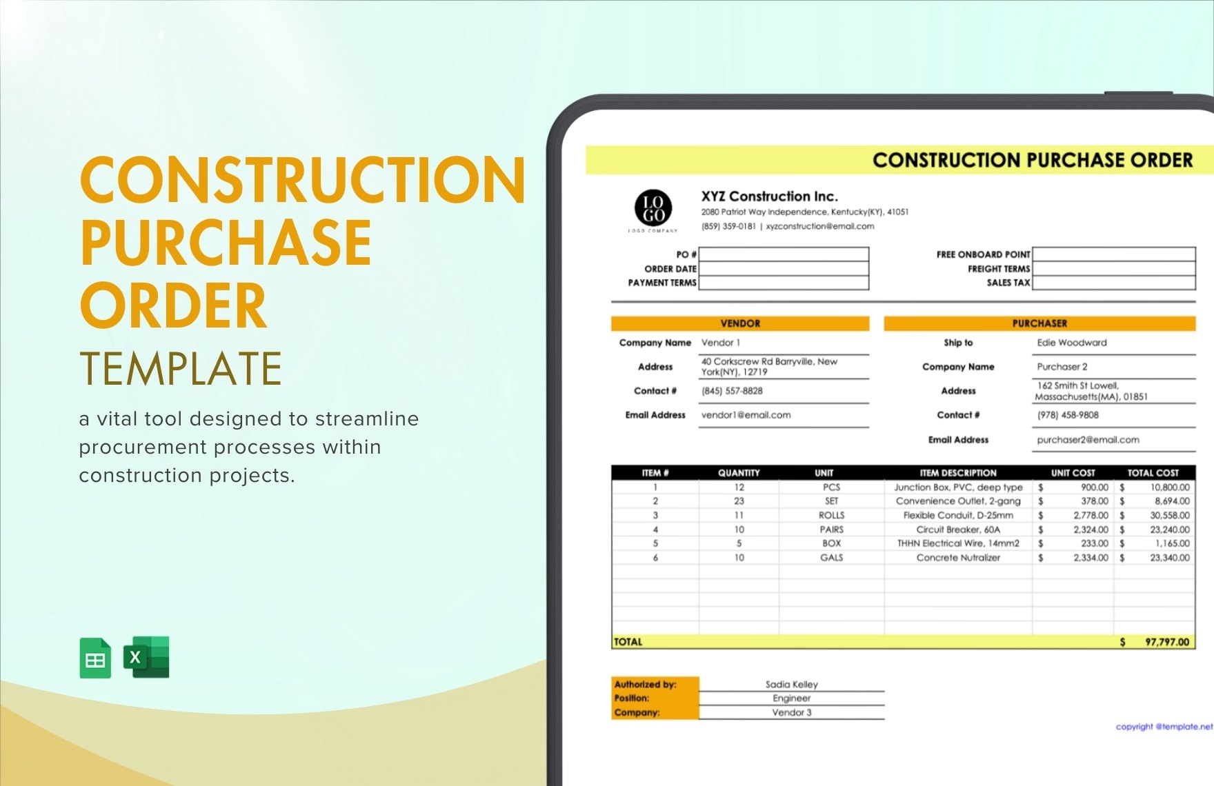 Construction Purchase Order Template
