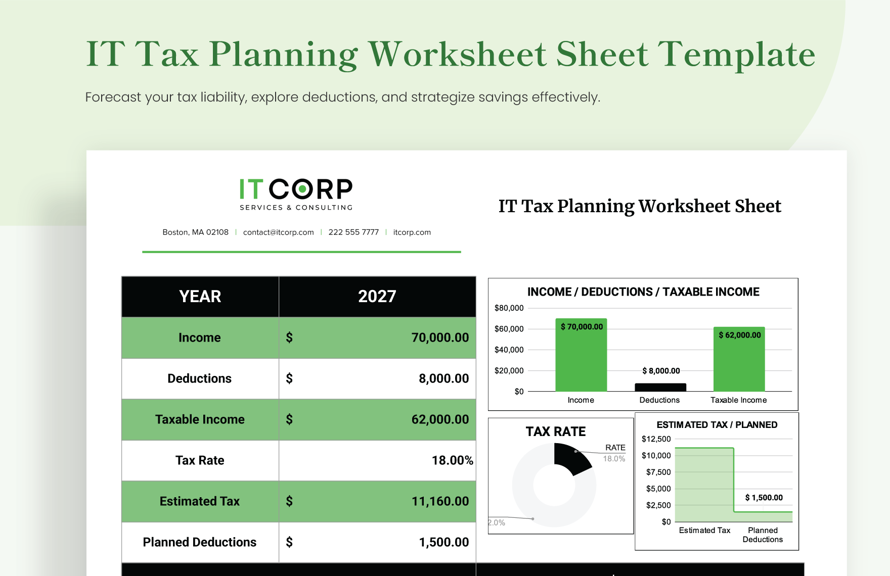 IT Tax Planning Worksheet Sheet Template
