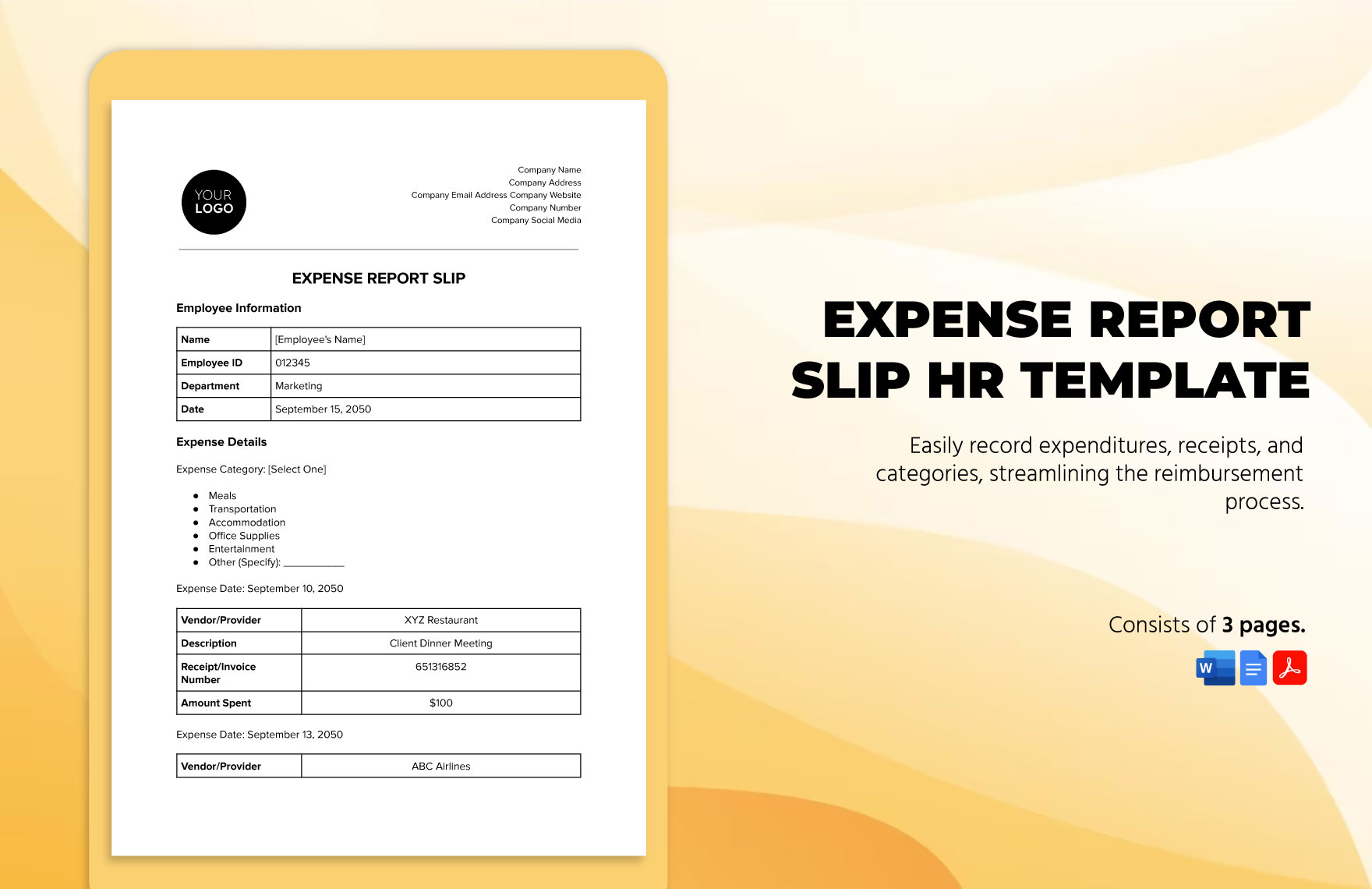 Expense Report Slip HR Template