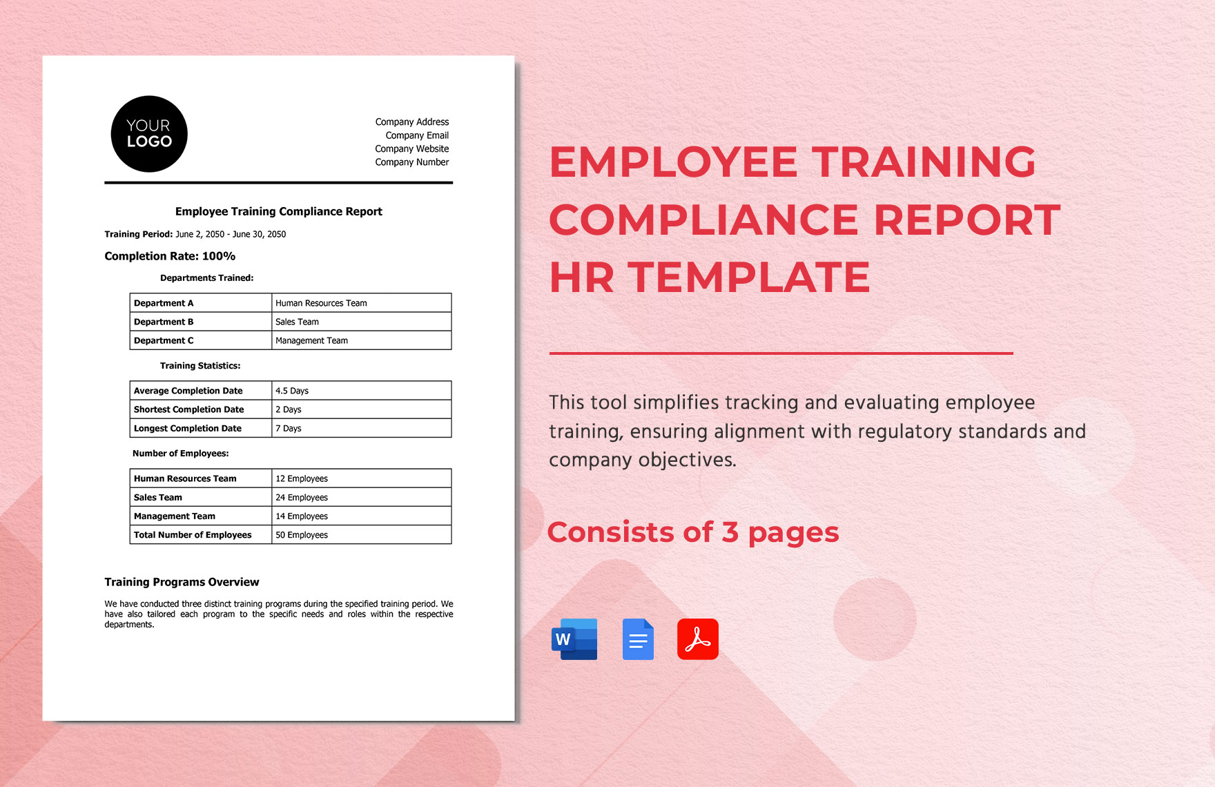 Employee Training Compliance Report HR Template