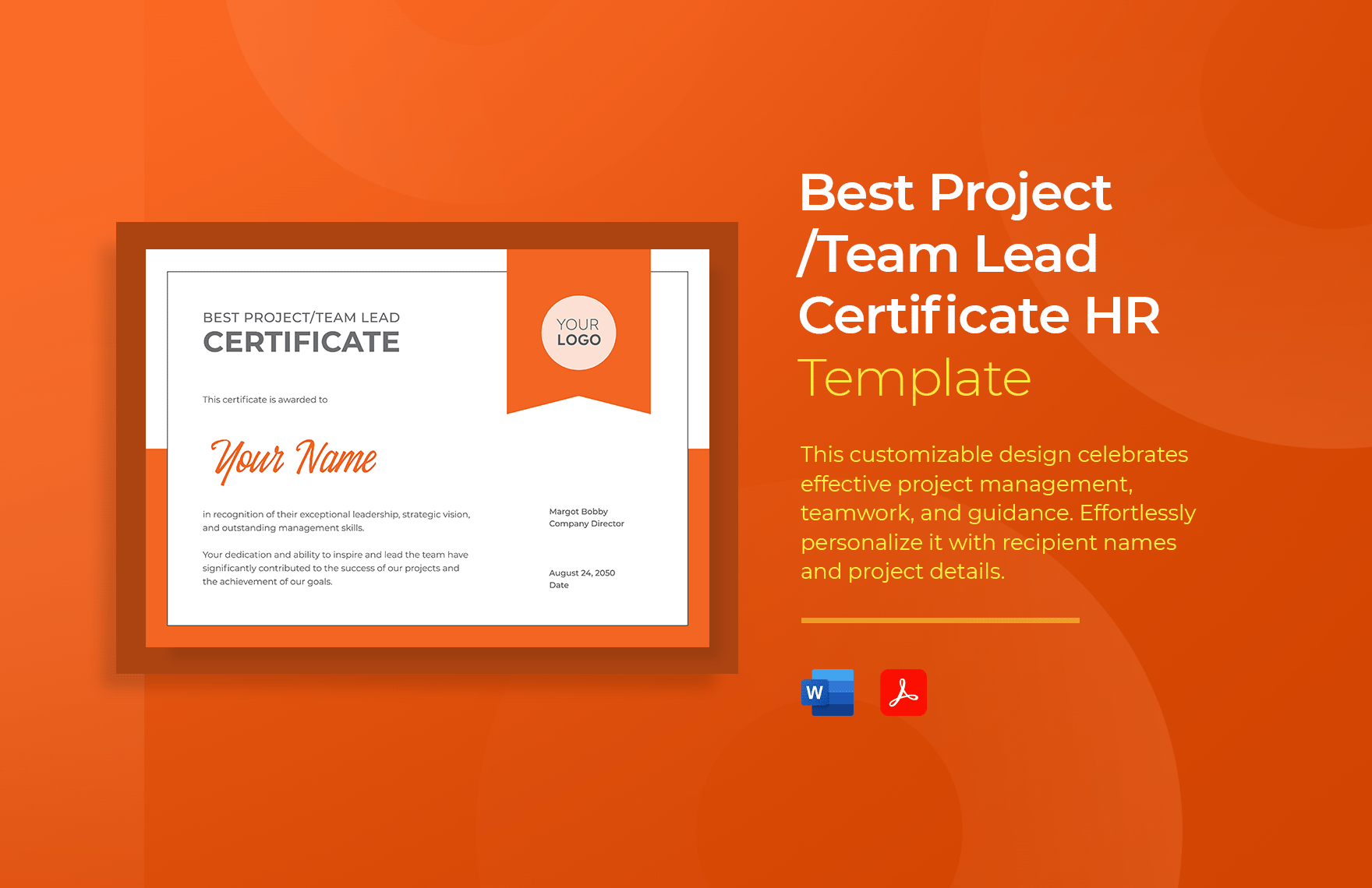 Best Project/Team Lead Certificate HR Template