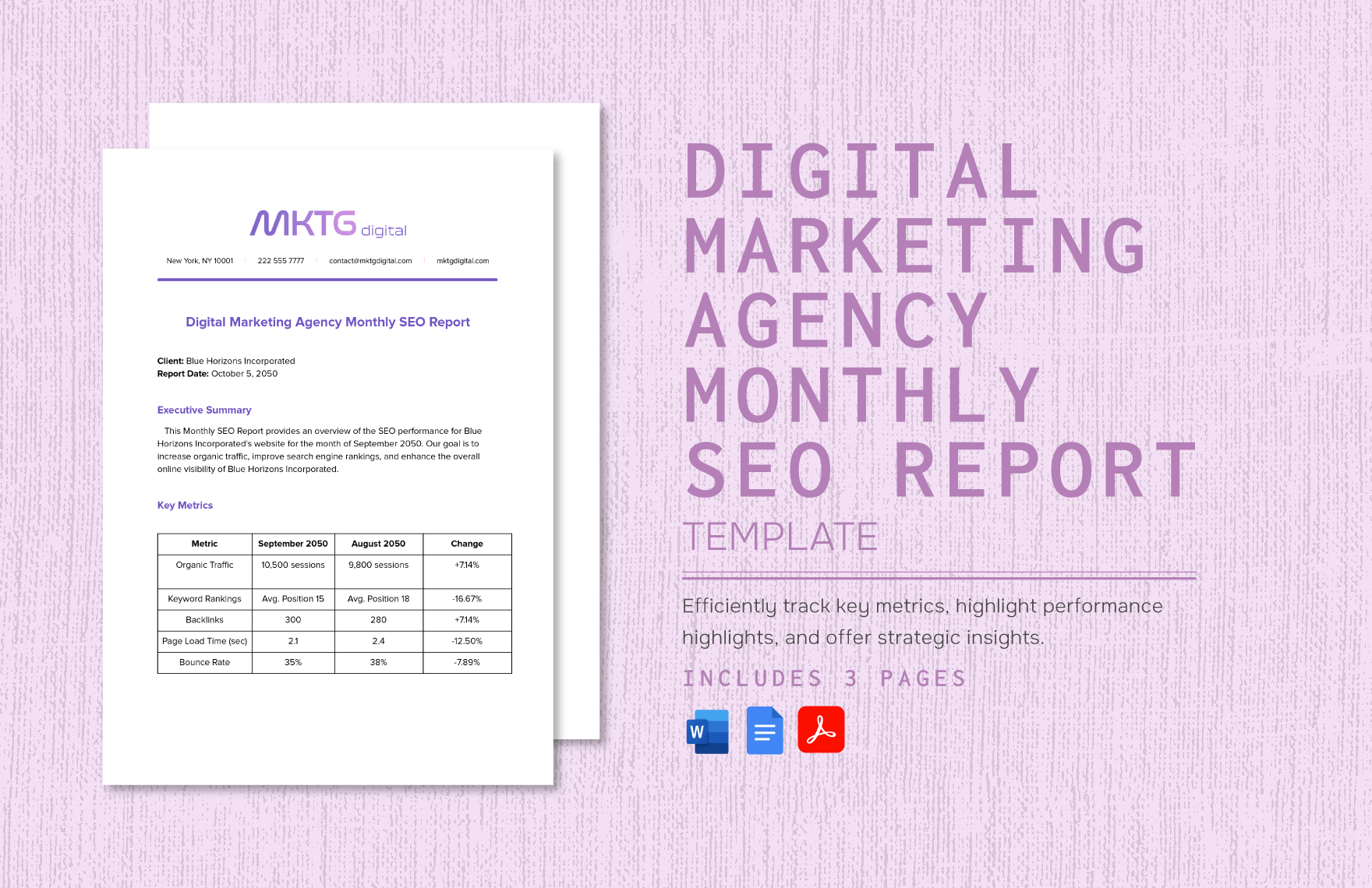 Digital Marketing Agency Monthly SEO Report Template