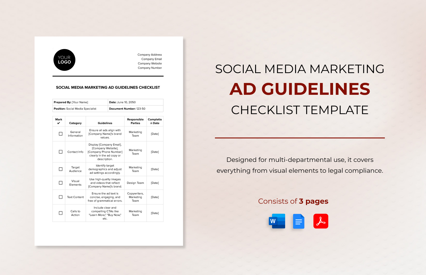 Social Media Marketing Ad Guidelines Checklist Template