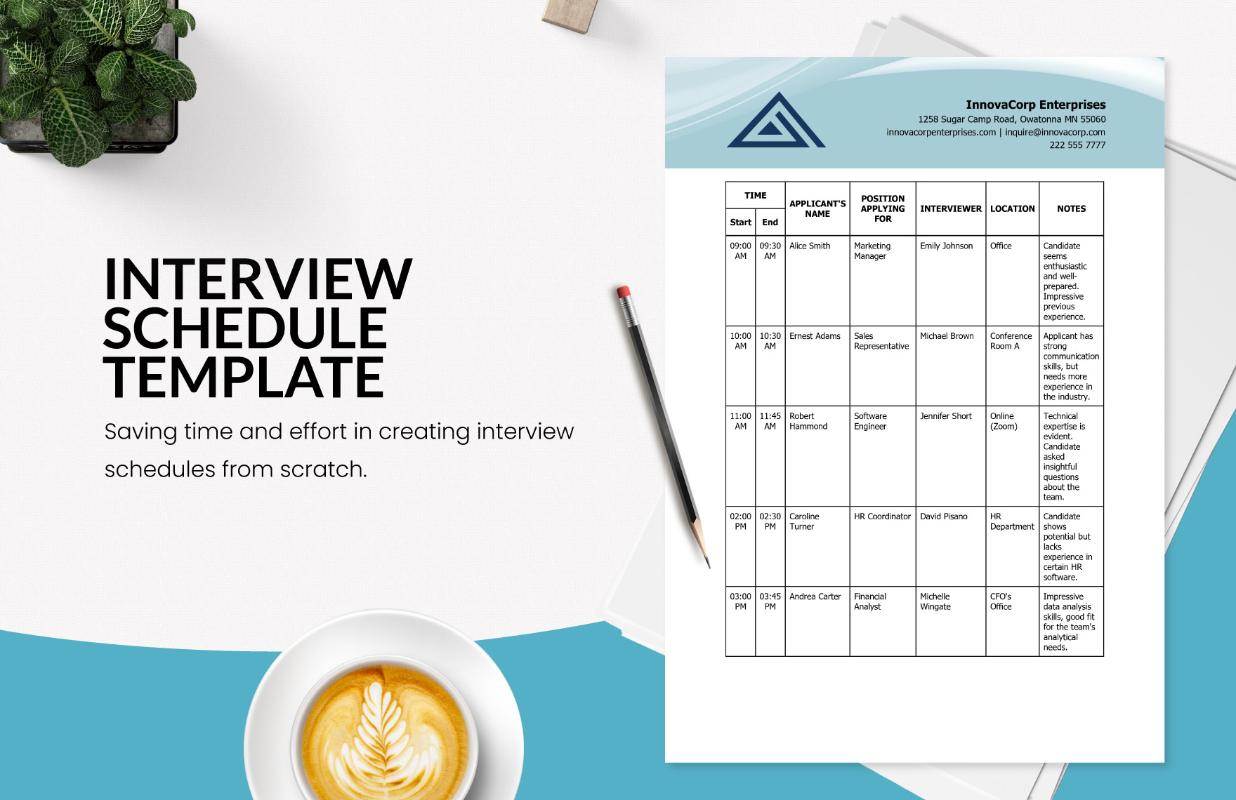 Interview Schedule Template in Apple Numbers, Excel, Pages, Google Sheets, Word, PDF, Google Docs - Download | Template.net
