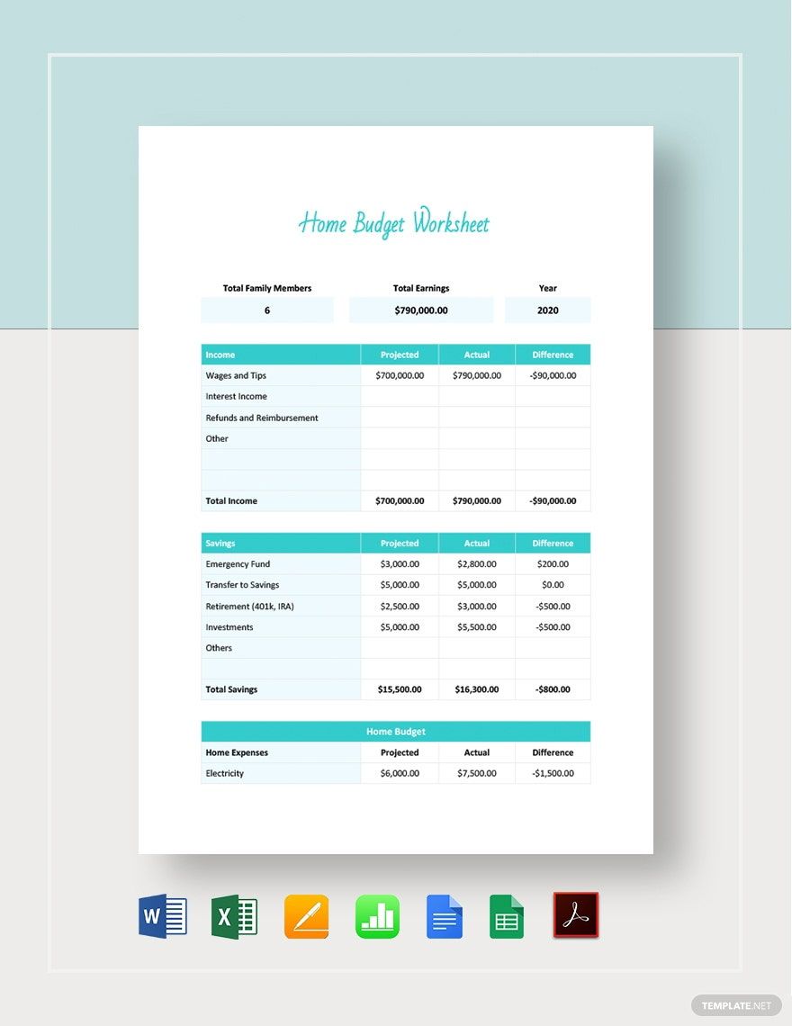 Home Budget Worksheet Template