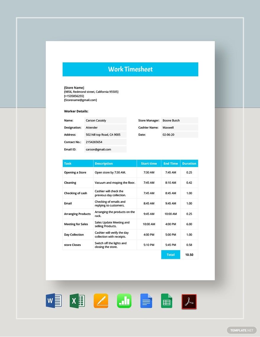 Work Timesheet Template