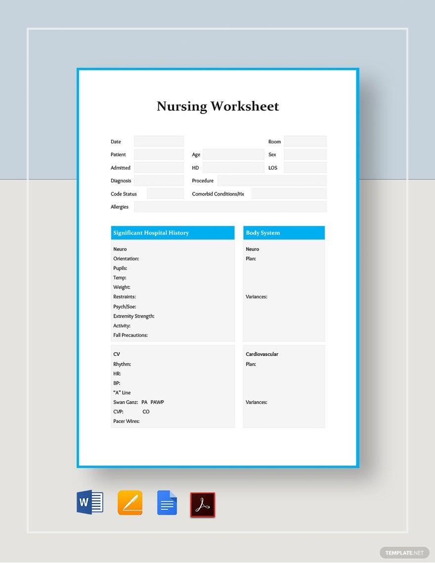 Nursing Worksheet Template in Pages, Word, Google Docs, PDF - Download | Template.net