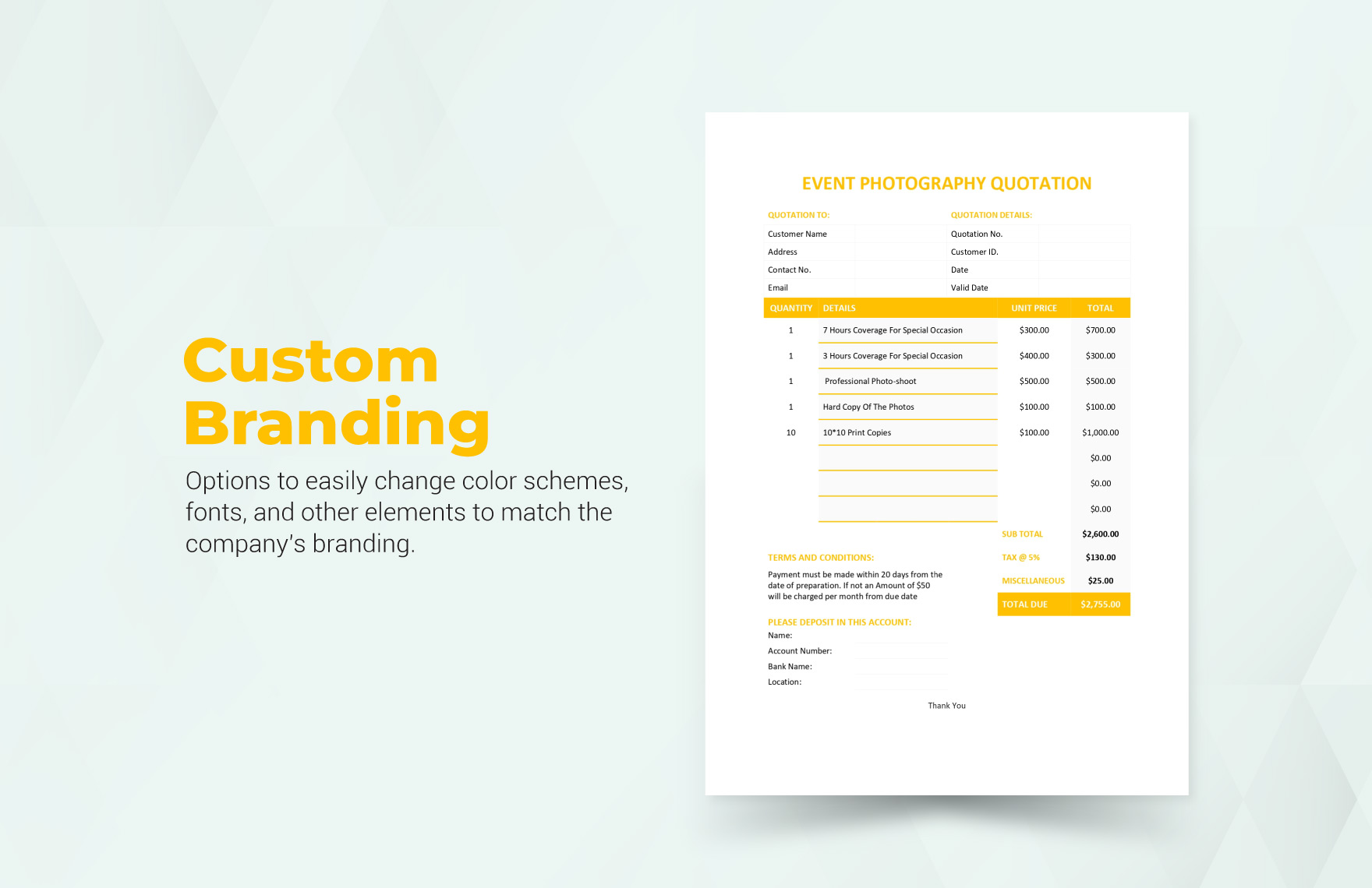 Event Photography Quotation Template