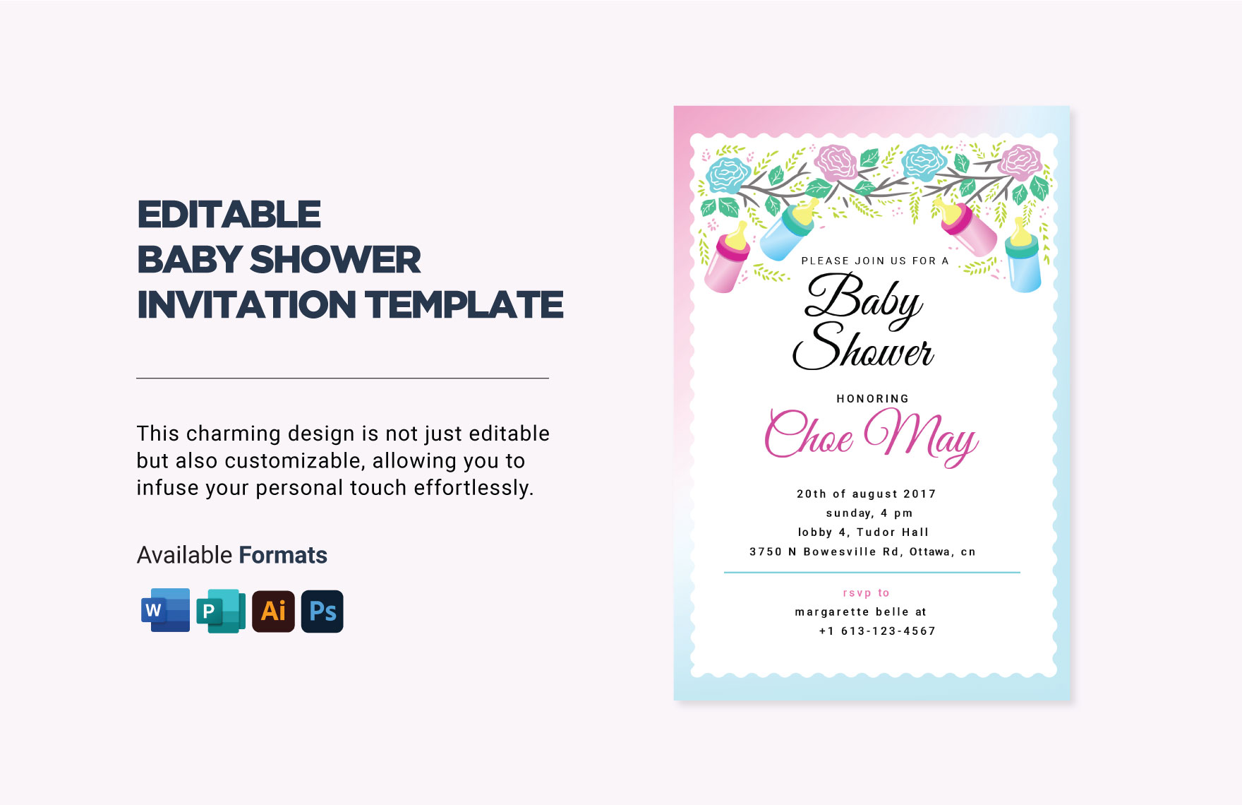 Editable Baby Shower Invitation Template in Publisher, PSD, Illustrator, Word - Download | Template.net