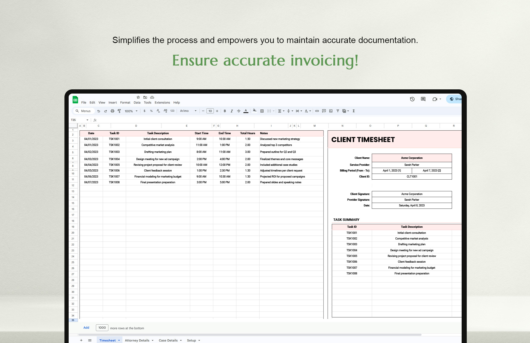 Client Timesheet Template