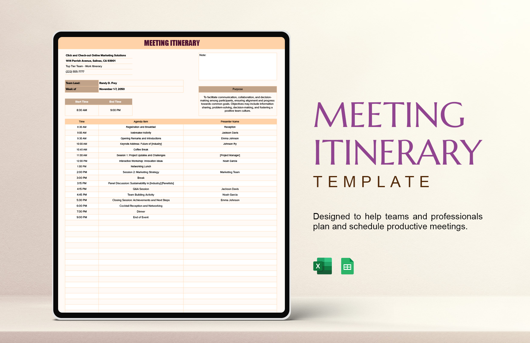 Meeting Itinerary Template
