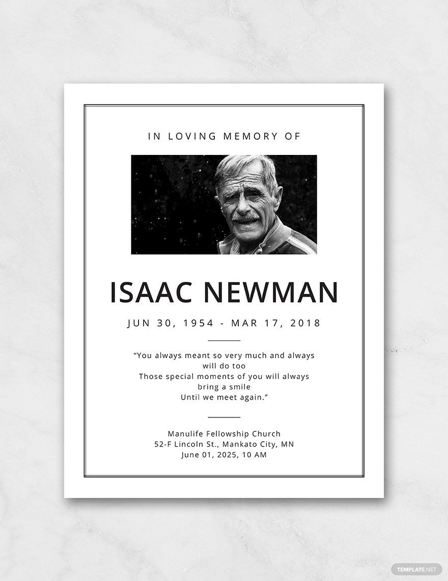 Simple Funeral Program Template in PSD, Publisher, Pages, Word, Illustrator - Download | Template.net