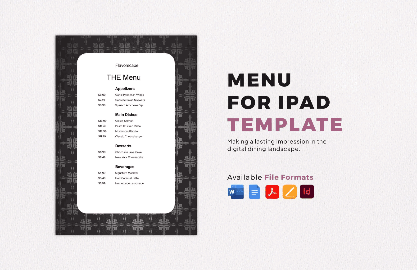 Menu for iPad Template in Word, PDF, Google Docs, Apple Pages, InDesign - Download | Template.net