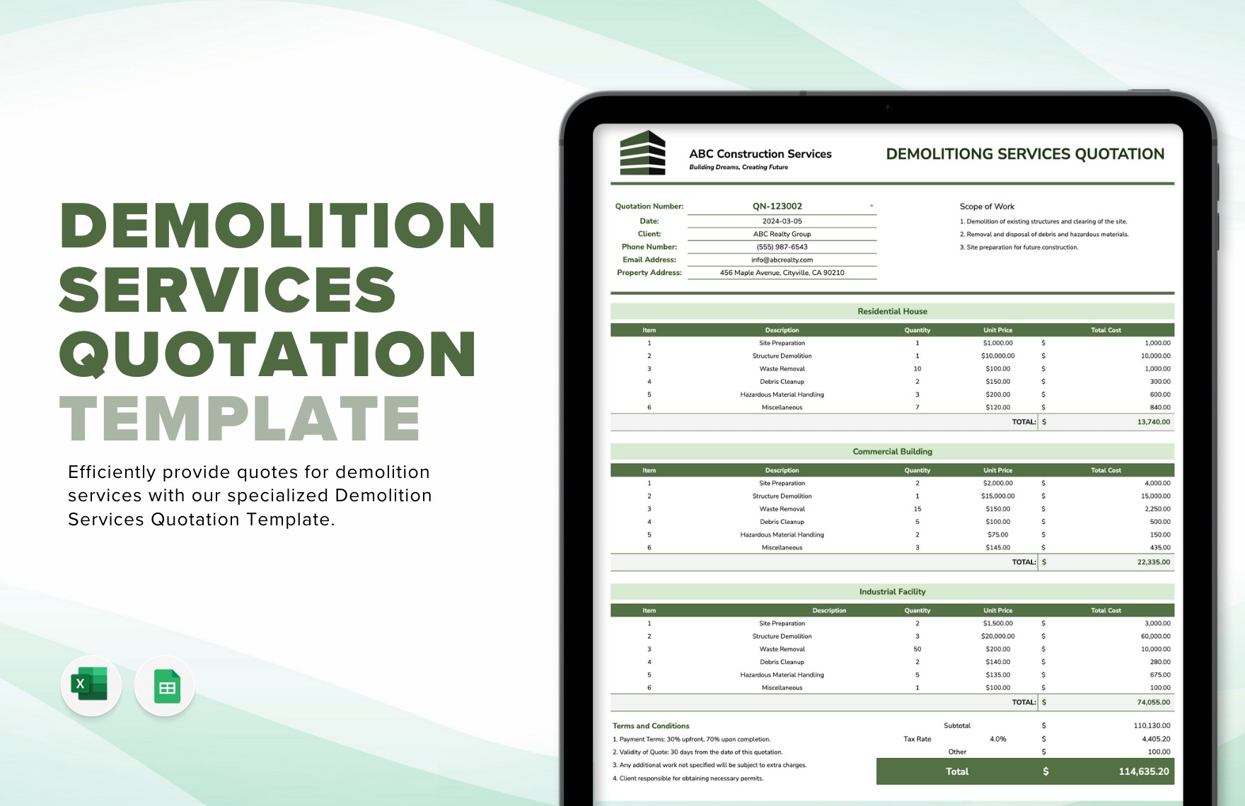 Demolition Services Quotation Template