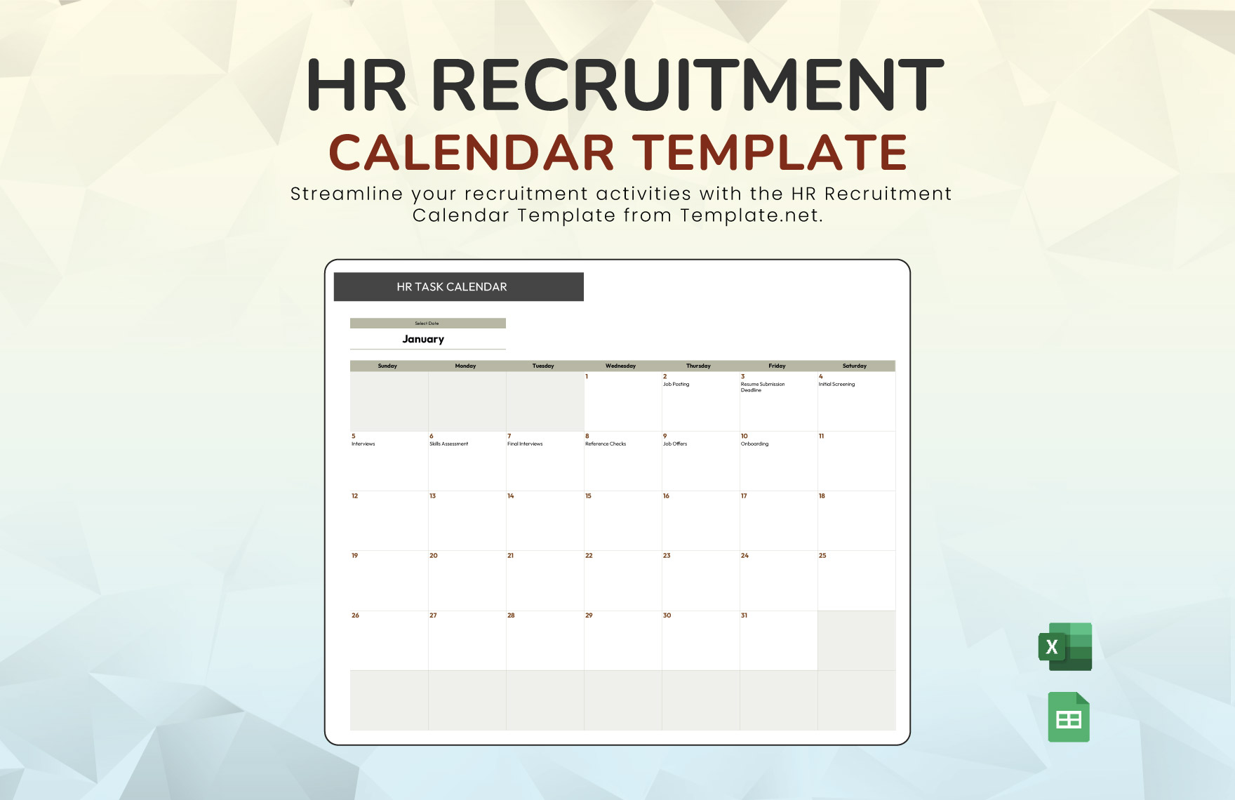 HR Recruitment Calendar Template in Excel, Google Sheets - Download | Template.net