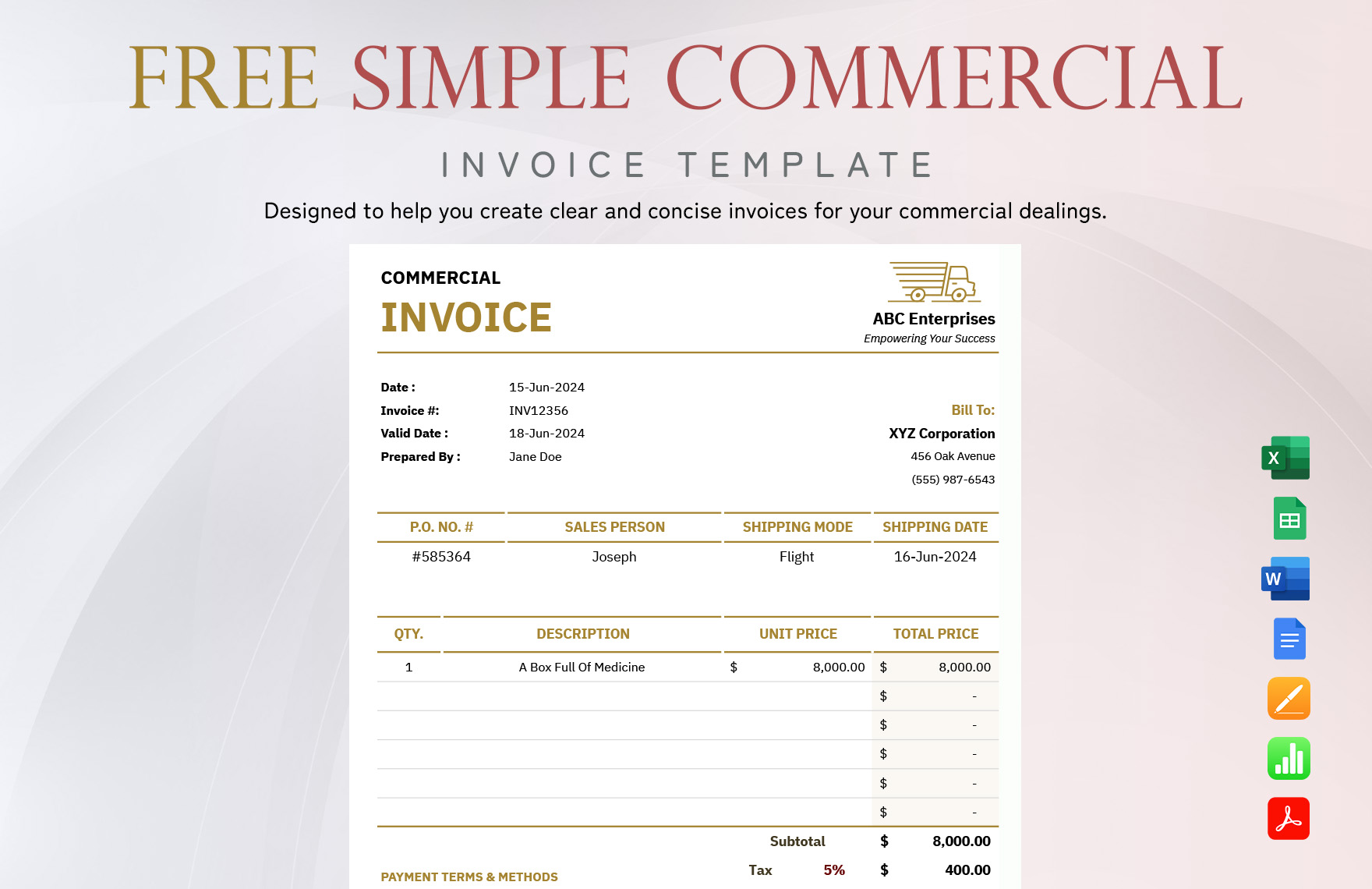 Simple Commercial Invoice Template
