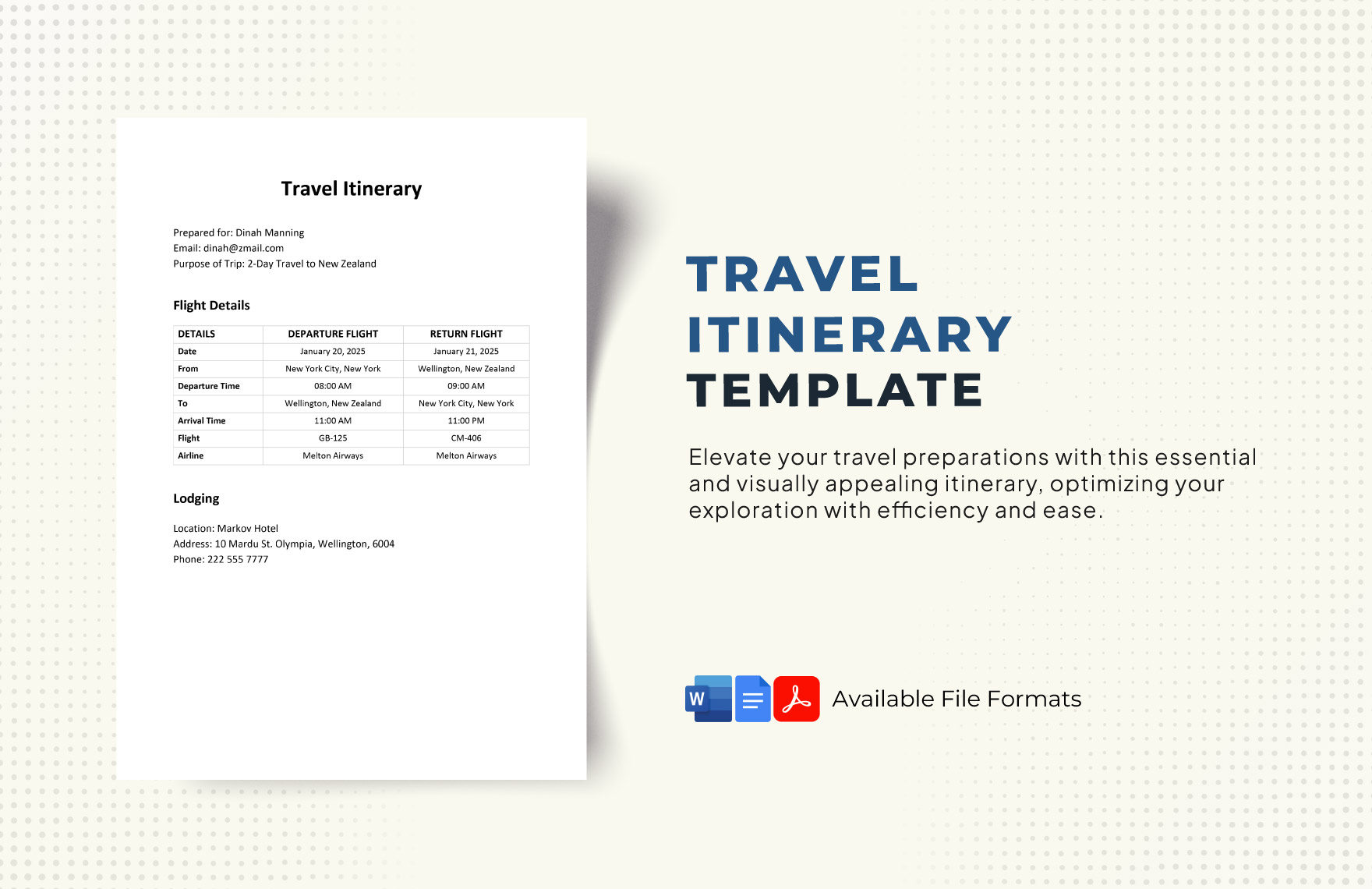 Travel Itinerary Template in Google Docs, Word, PDF, Pages - Download | Template.net