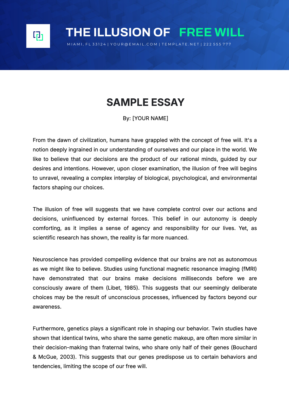 Free Sample Essay Template to Edit Online
