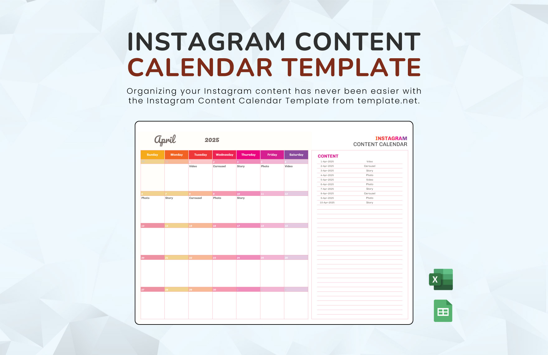 Instagram Content Calendar Template