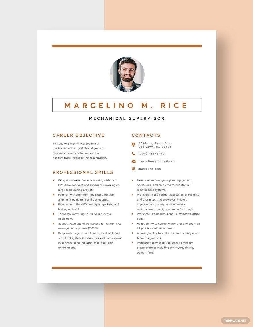 Mechanical Supervisor Resume