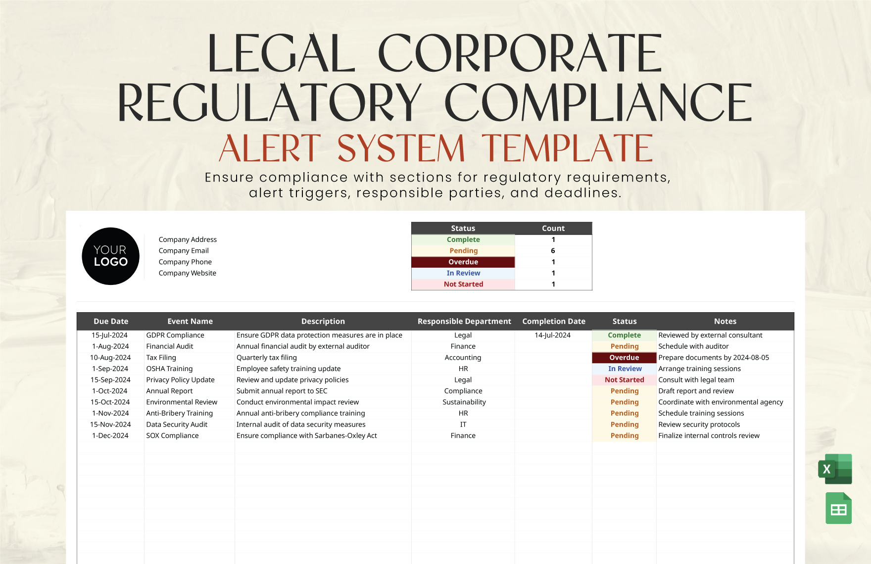 Legal Corporate Regulatory Compliance Alert System Template