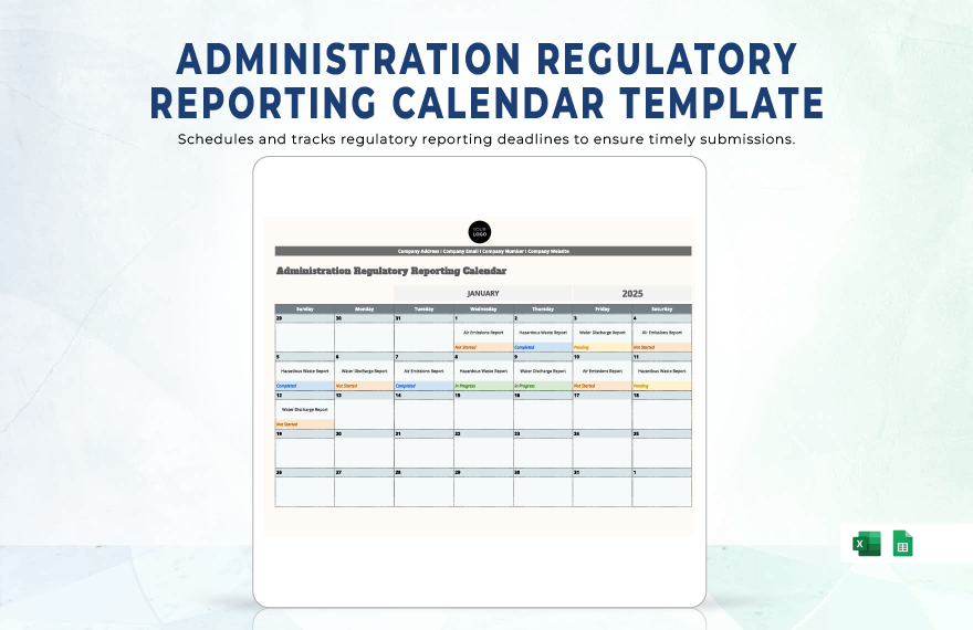 Administration Regulatory Reporting Calendar Template