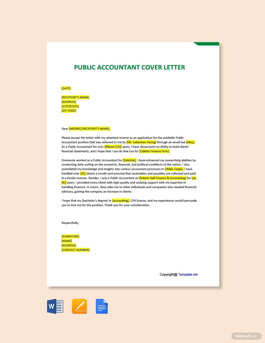 Public Accountant Cover Letter in Word, Google Docs, Pages, PDF - Download | Template.net
