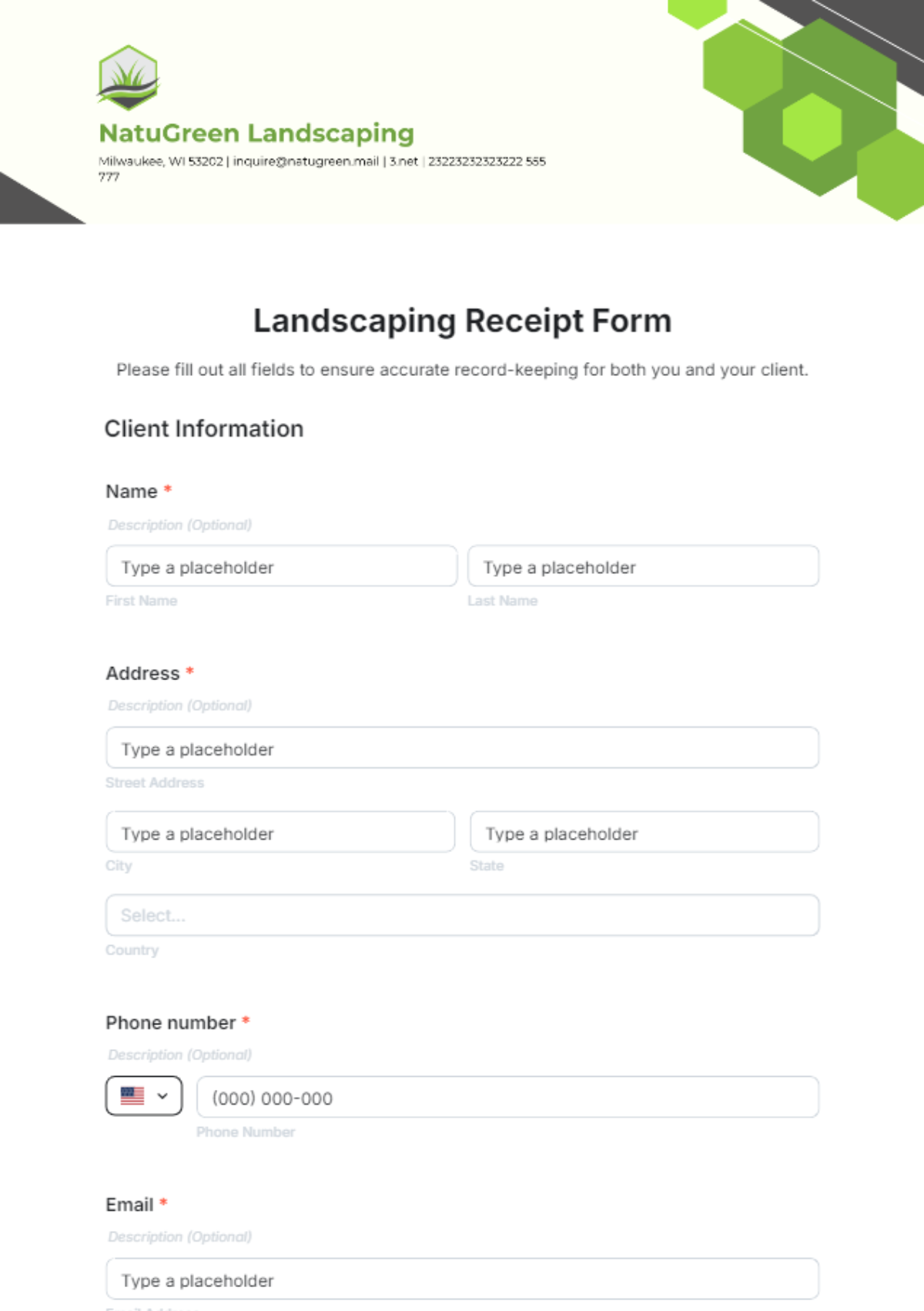 Free Landscaping Receipt Form Template to Edit Online