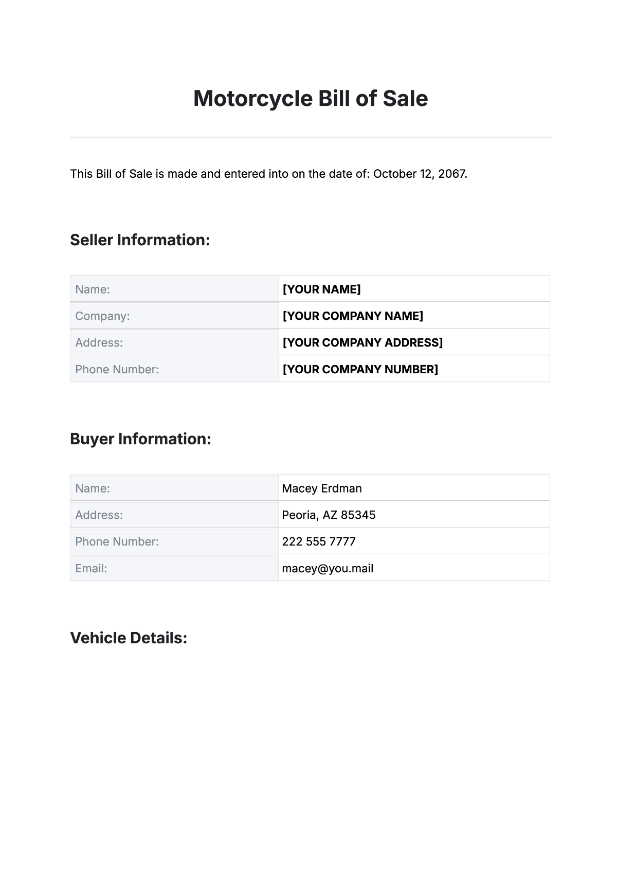 Free Motorcycle Bill of Sale Template