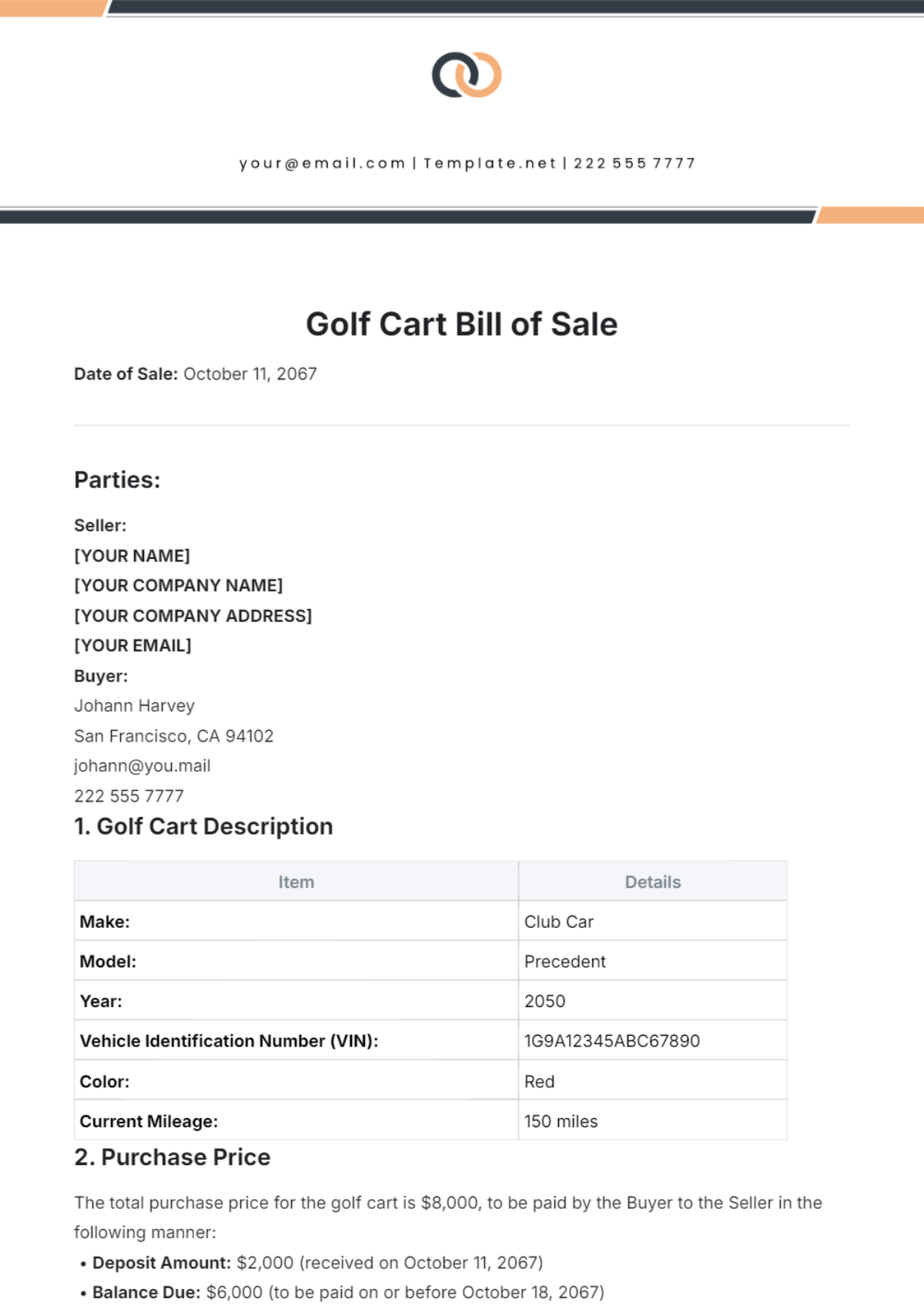 Free Golf Cart Bill of Sale Template
