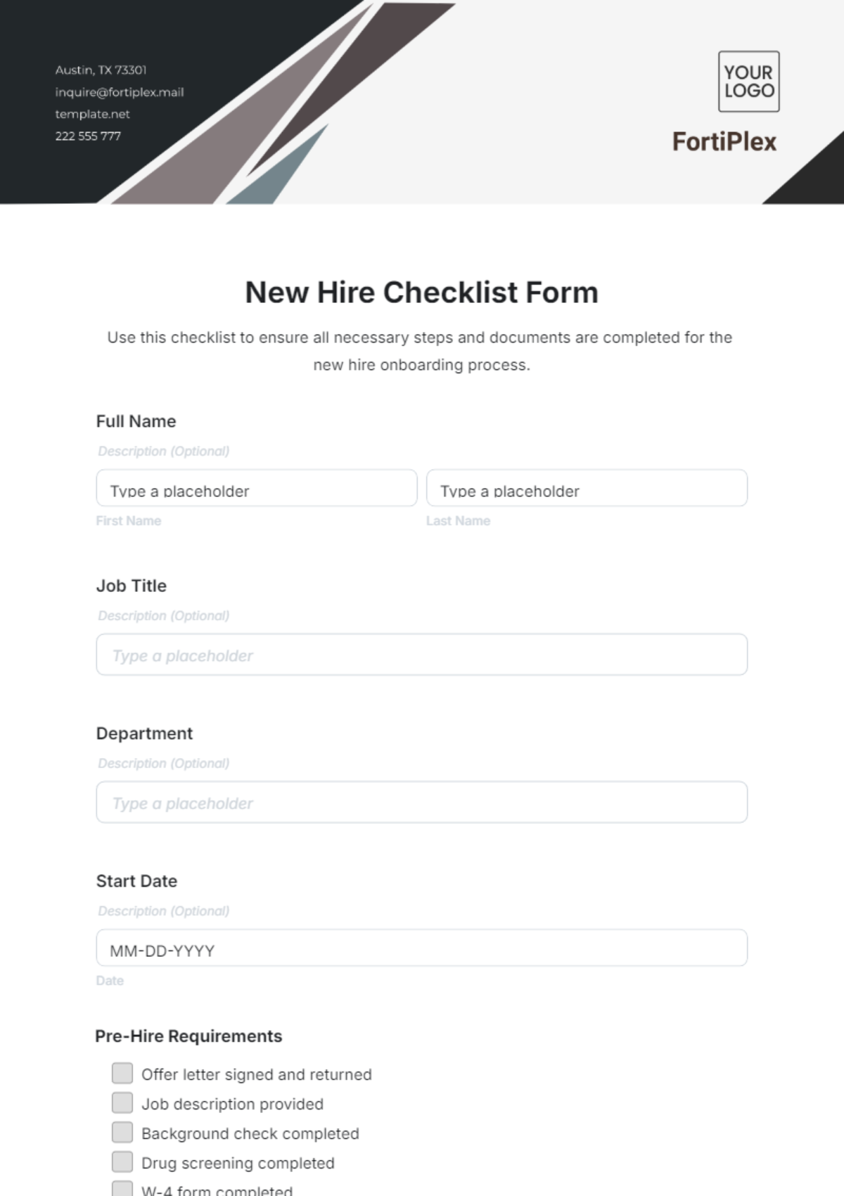 Free New Hire Checklist Form Template to Edit Online