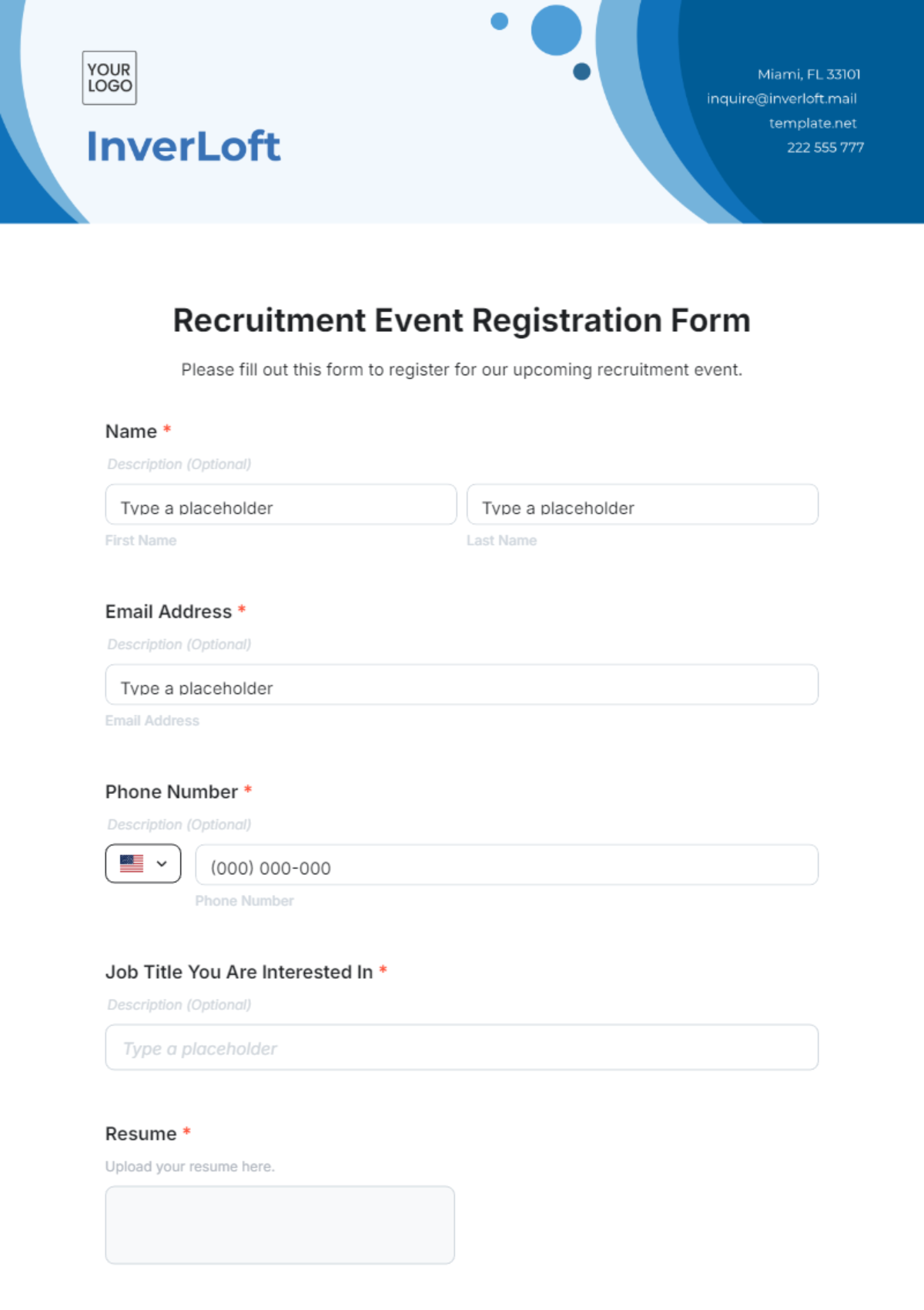 Free Recruitment Event Registration Form Template to Edit Online
