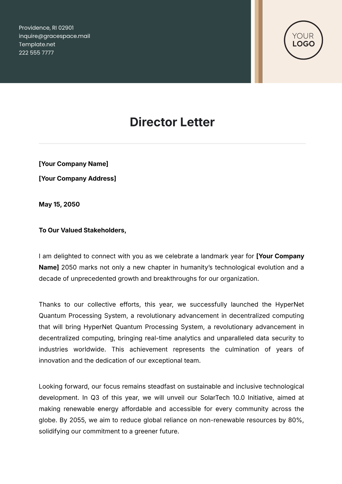 Free Director Letter Template to Edit Online