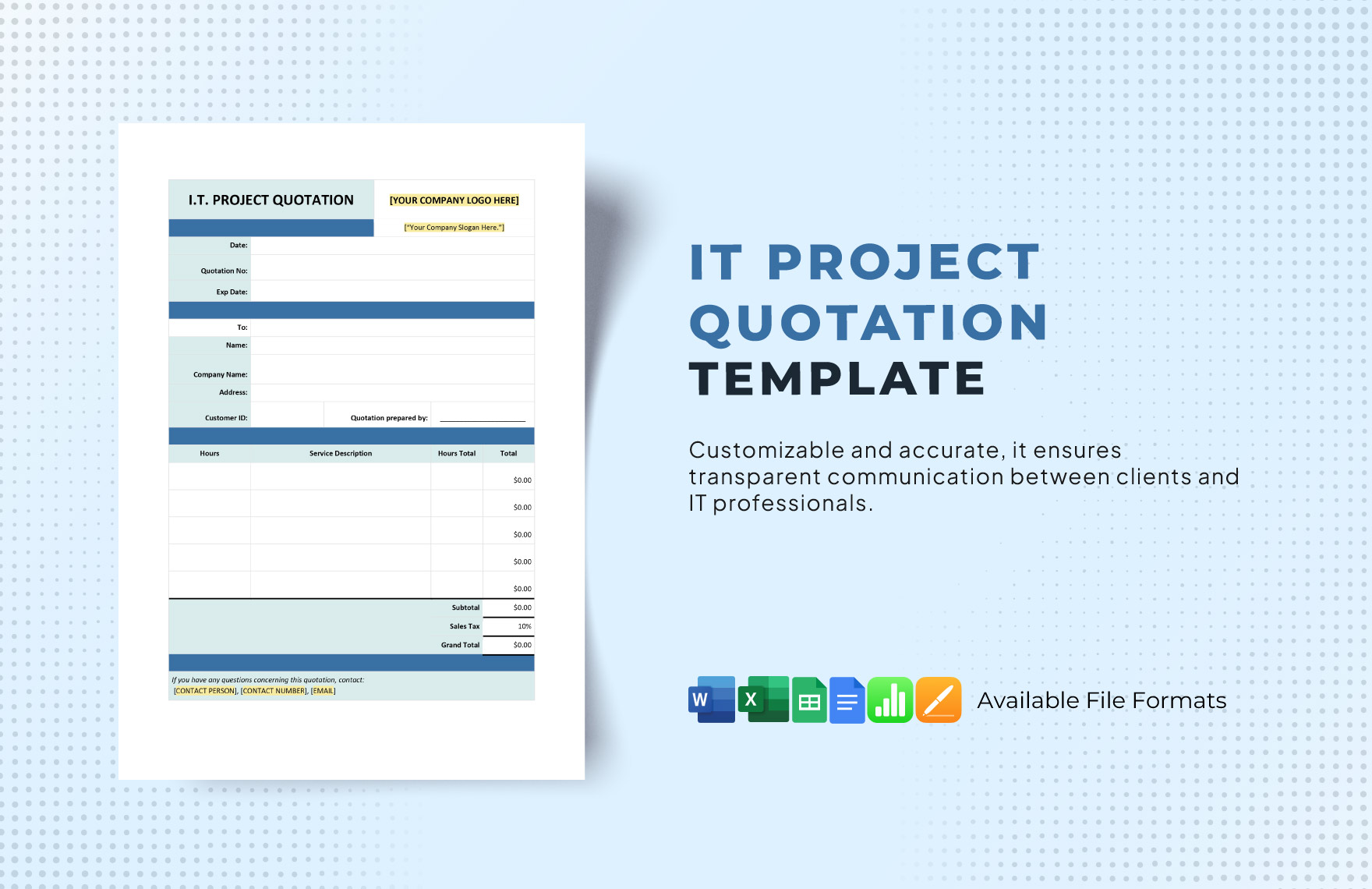 IT Project Quotation Template in Word, Excel, Apple Numbers, Pages, Google Sheets, Google Docs - Download | Template.net