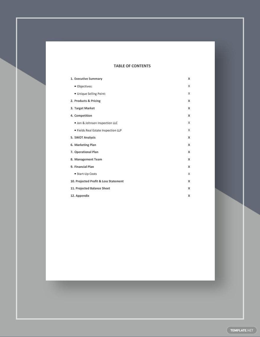 Business Property Inspection Business Plan Template