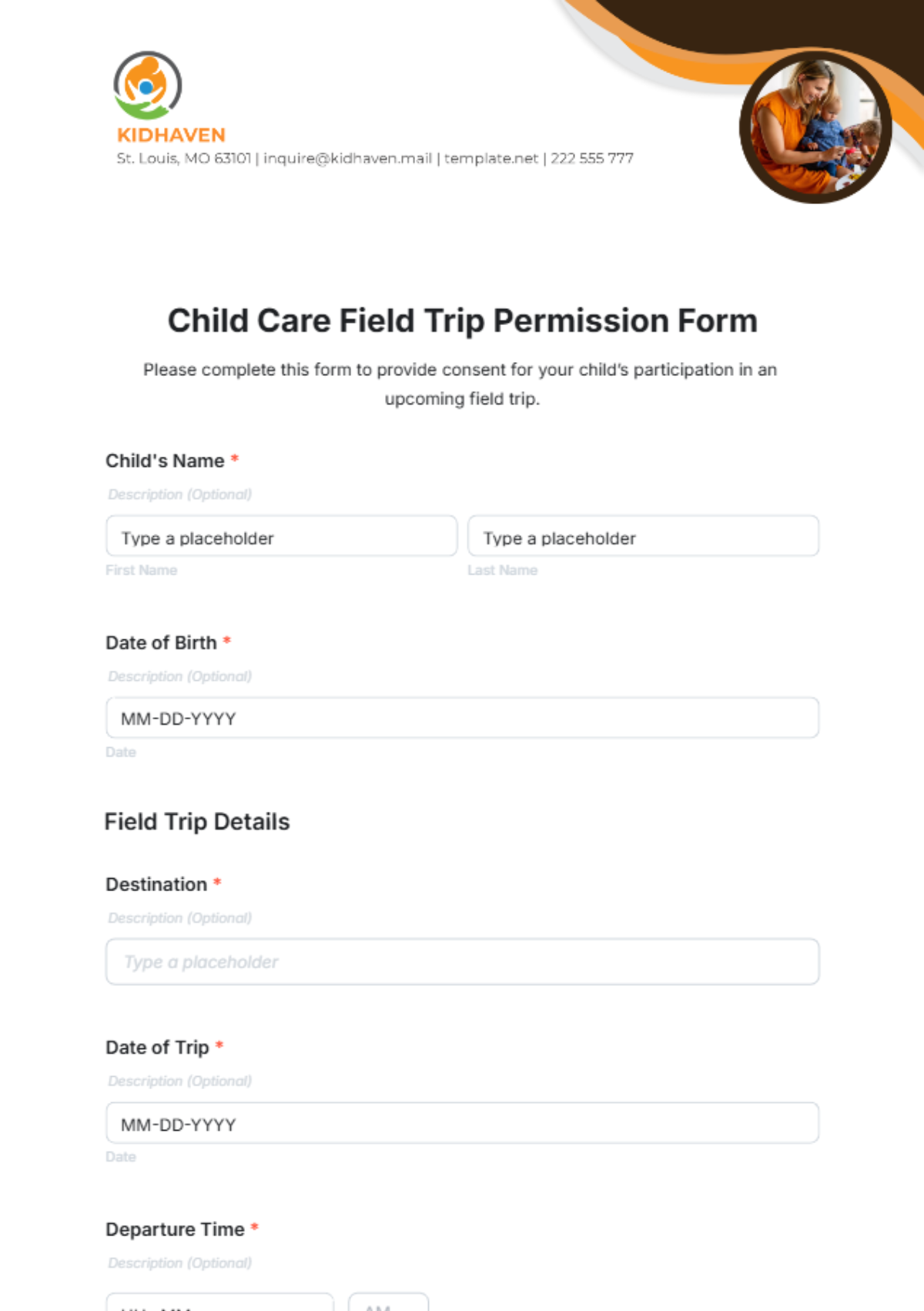 Free Child Care Field Trip Permission Form Template to Edit Online