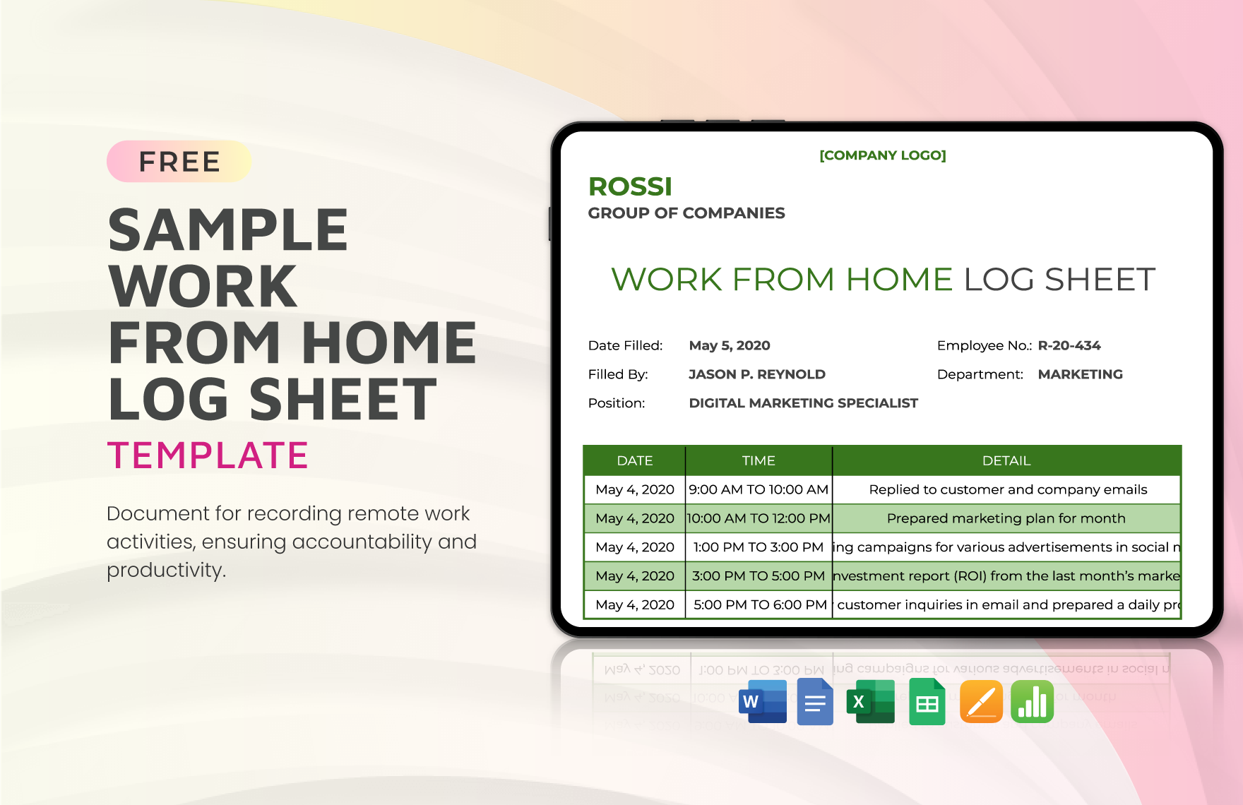 Sample Work From Home Log Sheet Template