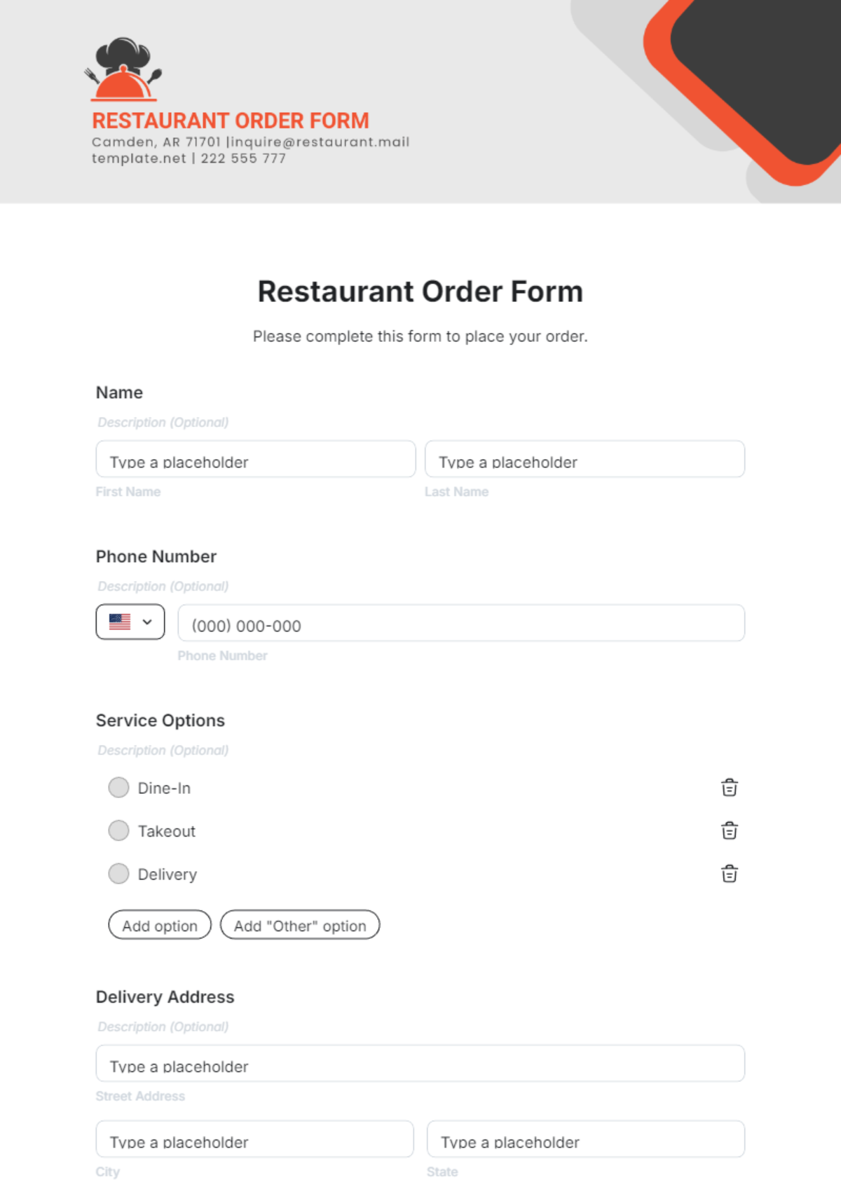 Free Restaurant Order Form Template