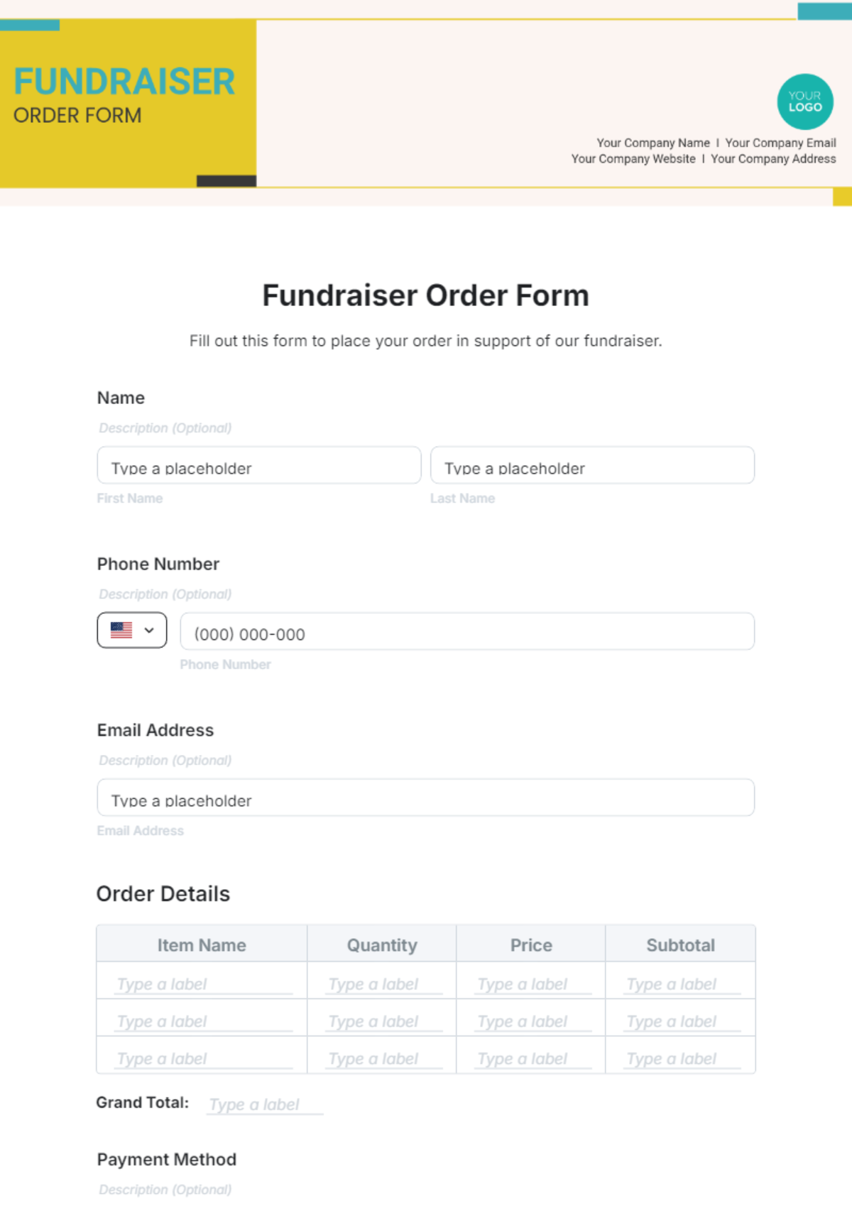 Free Fundraiser Order Form Template