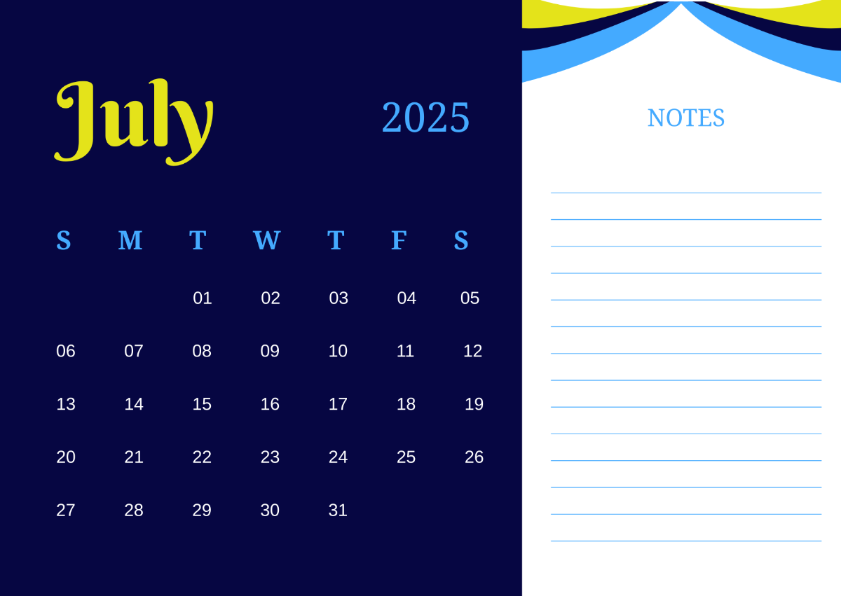 Free Blank July 2025 Calendar Template to Edit Online