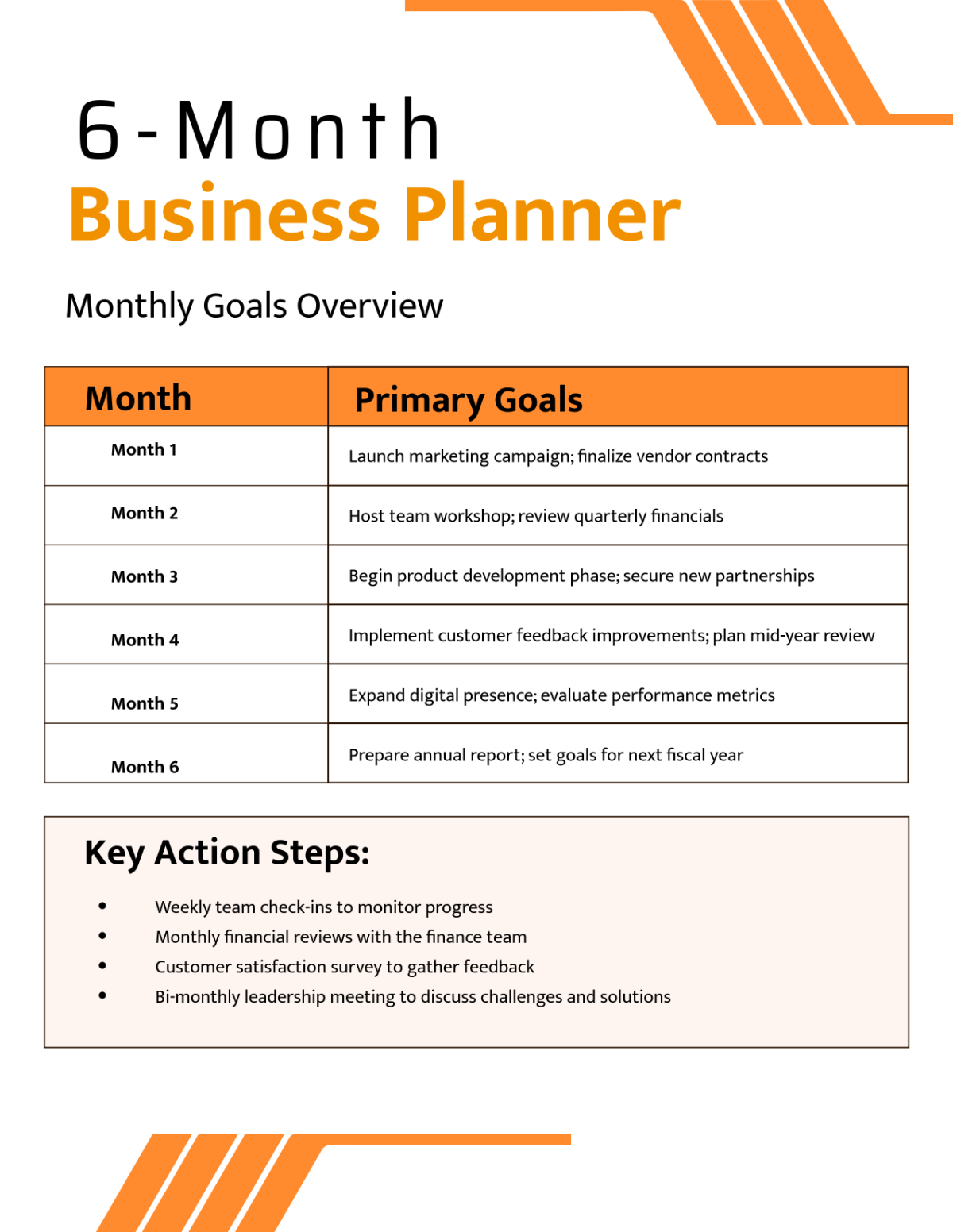 Free 6-Month Business Planner Template